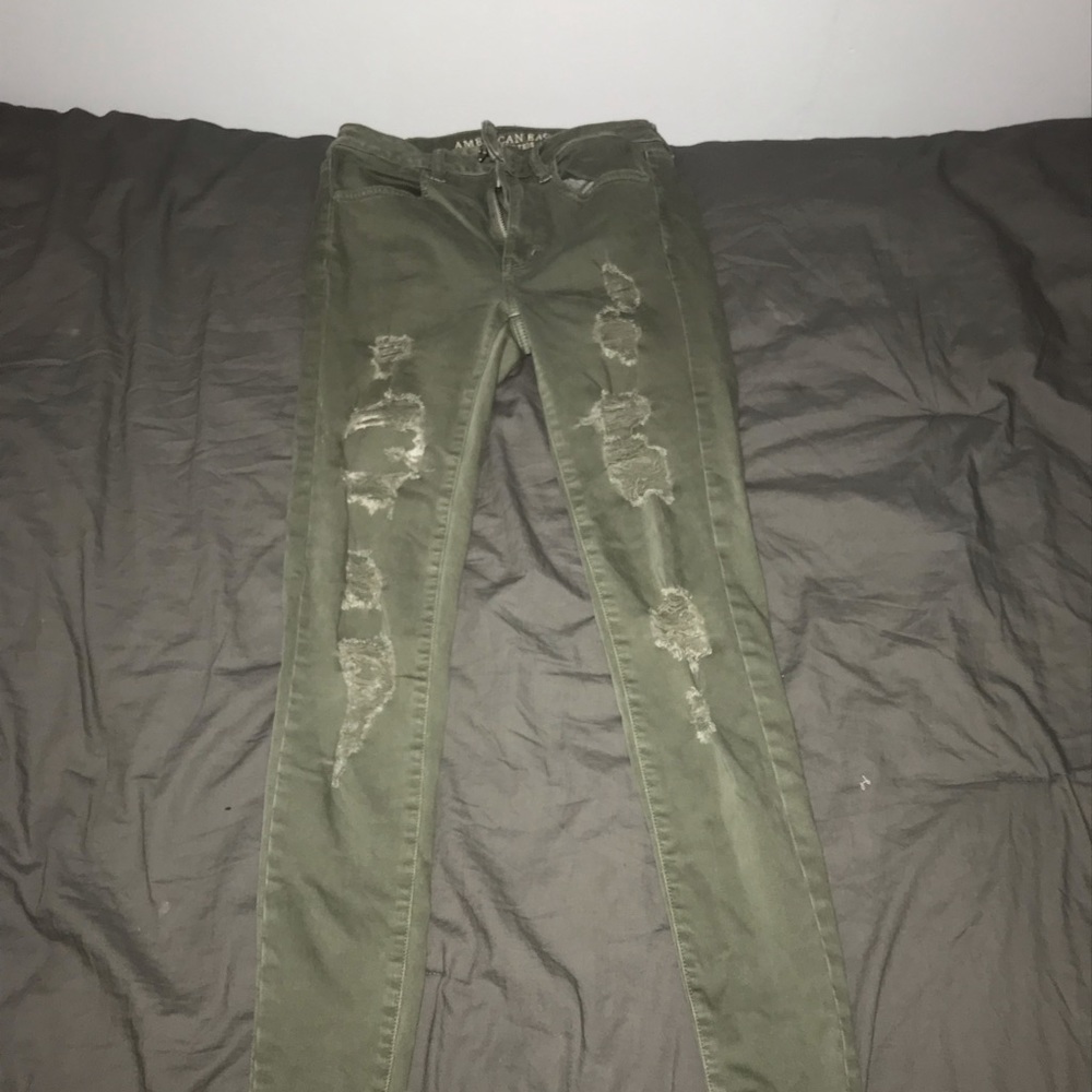 army green ripped jeans